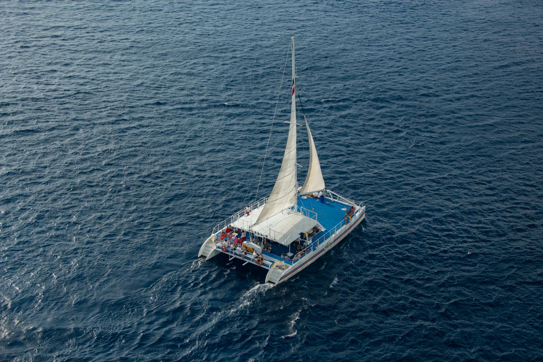 Catamaran sailing in the open Mediterranean sea
